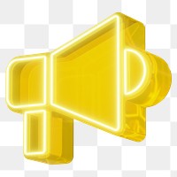 Yellow megaphone png 3D neon icon, transparent background