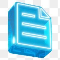 Document png 3D neon element, transparent background