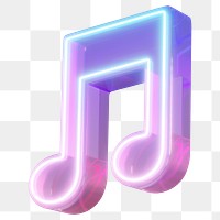 Music note png 3D neon icon, transparent background