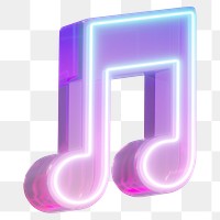 Music note png 3D neon icon, transparent background