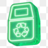 Recycle bin png 3D neon element, transparent background