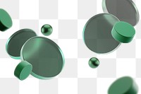 3D geometric png green glassy cylinders, transparent background