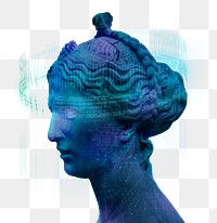 Futuristic Greek sculpture png element, digital remix, transparent background