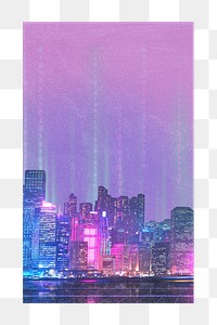 Colorful night png element futuristic city, transparent background