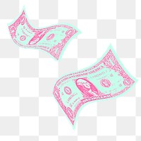 Dollar bills png green & pink, transparent background