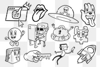 Abstract cartoon png sticker set, transparent background