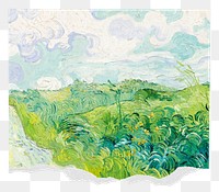 Ripped paper png Van Gogh's Green Wheat Fields sticker, transparent background, remixed by rawpixel
