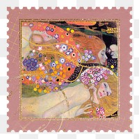 Gustav Klimt's png Water Serpents II postage stamp sticker, transparent background, remixed by rawpixel