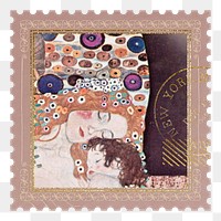 Gustav Klimt's png famous painting postage stamp sticker, transparent background, remixed by rawpixel