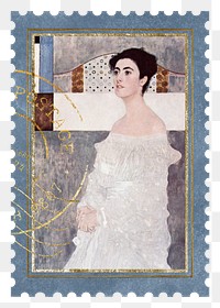 Postage stamp png Gustav Klimt's Portrait of Margaret Stonborough-Wittgenstein artwork sticker, transparent background, remixed by rawpixel
