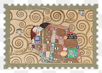 Postage stamp png Gustav Klimt's The Tree of Life artwork sticker, transparent background, remixed by rawpixel