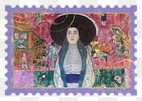 Famous painting png Gustav Klimt's Portrait of Adele Bloch-Bauer postage stamp sticker, transparent background, remixed by rawpixel