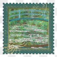 Monet's bridge png postage stamp sticker, transparent background. Famous art remixed by rawpixel.