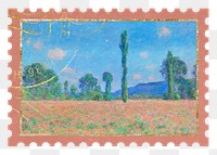 Giverny Poppy Fields png postage stamp sticker, transparent background. Claude Monet artwork, remixed by rawpixel.