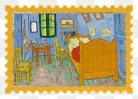 Postage stamp png Vincent Van Gogh's The Bedroom sticker, transparent background, remixed by rawpixel