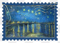 Van Gogh's stamp png Starry Night Over the Rhone sticker, transparent background, remixed by rawpixel