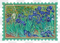 Van Gogh's stamp png Irises flower sticker, transparent background, remixed by rawpixel