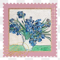 Van Gogh's stamp png Irises sticker, transparent background, remixed by rawpixel