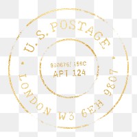 Vintage postage stamp png sticker, gold design, transparent background