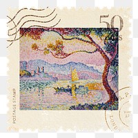 Paul Signac png postage stamp sticker, transparent background. Famous art remixed by rawpixel.