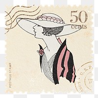 Vintage stamp png, flapper jazz fashion illustration, transparent background , remixed by rawpixel