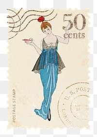 Vintage stamp png, flapper jazz fashion illustration, transparent background , remixed by rawpixel