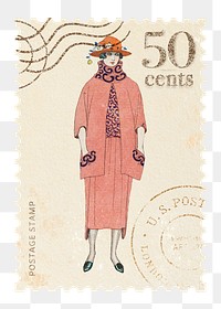 Vintage stamp png, flapper jazz fashion illustration, transparent background , remixed by rawpixel