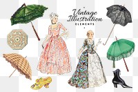 Vintage fashion png Victorian dress sticker set, transparent background, remixed by rawpixel