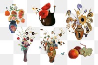 Flower vase png famous painting sticker set, transparent background, remixed by rawpixel