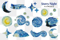 Starry Night png Van Gogh's painting sticker set, transparent background, remixed by rawpixel