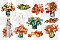 PNG famous flower painting sticker set, transparent background, remixed by rawpixel