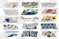 Washi tape png famous artwork sticker set, transparent background, remixed by rawpixel