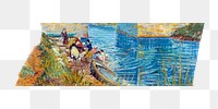Artwork washi tape png Van Gogh's The Langlois Bridge at Arles with Women Washing sticker, transparent background, remixed by rawpixel