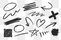 Black squiggle png doodle shape sticker set, transparent background