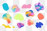 Holographic organic shapes png sticker, colorful set on transparent background