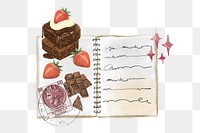 Aesthetic diary png baking journal sticker, transparent background