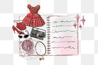 Aesthetic diary png fashion journal sticker, transparent background