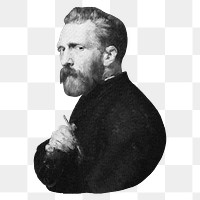 Van Gogh portrait png sticker, black and white cut out on transparent background, famous artwork remixed by rawpixel