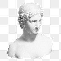 Greek Goddess sculpture png sticker, black and white cut out on transparent background