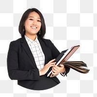 Smiling businesswoman png sticker, transparent background