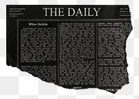 Ripped vintage png newspaper, black collage element, transparent background