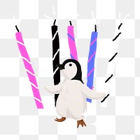 Baby penguin birthday png sticker, animal illustration, transparent background