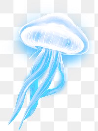 Neon blue jellyfish png sticker, animal illustration, transparent background