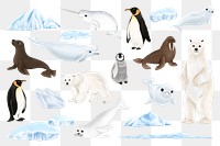 Arctic animals png sticker illustration, transparent background set