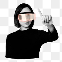 Woman png using smart glasses, futuristic technology remix, transparent background