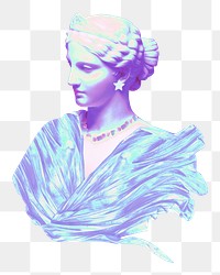 Female sculpture png blue aesthetic, transparent background