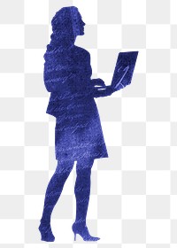 Businesswoman, laptop silhouette png, transparent background