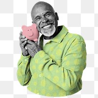 Man holding piggy bank png, transparent background