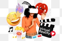 Virtual reality entertainment png word element, 3d remix, transparent background