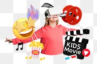 Kids movie streaming png word element, 3d remix, transparent background